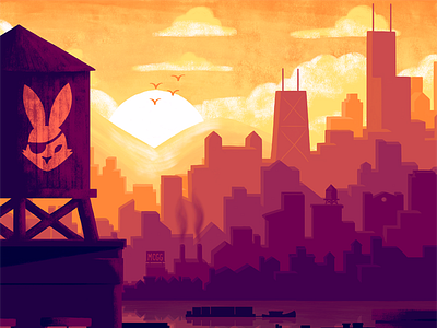 MaddCity GG City Illustration chicago city gaming illustration sunset texture watertower