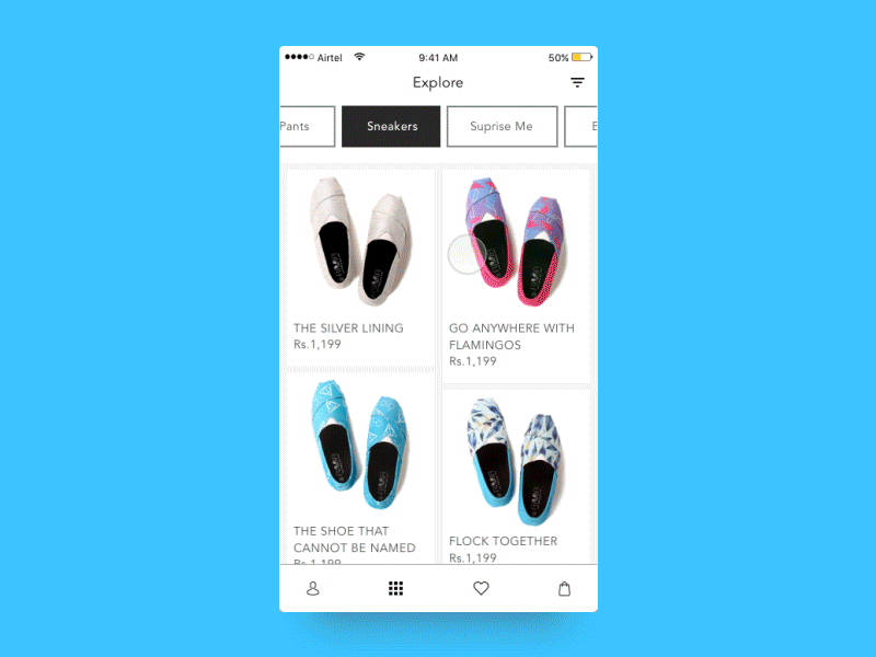 Category Selection - Interaction Prototype category interaction ios principle shopping sketch