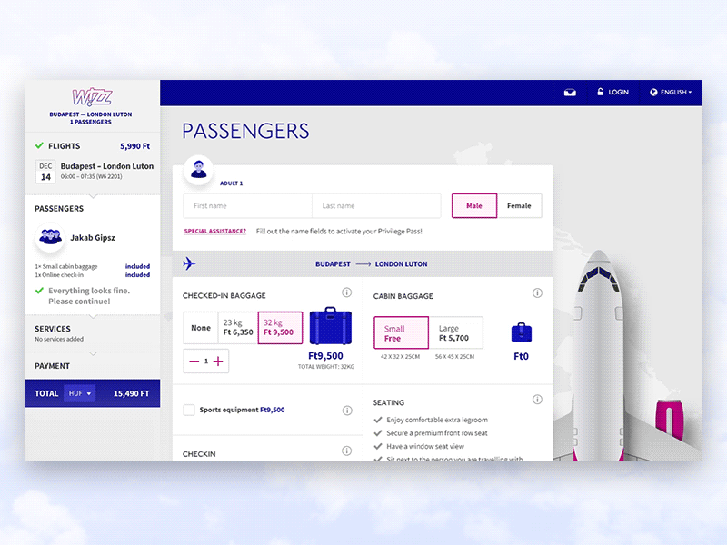 Seat Selection airplane flight reservation seat ui wizz