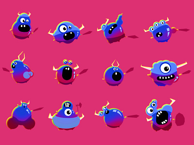 Monsters character design circle cute funny monster swords warrior