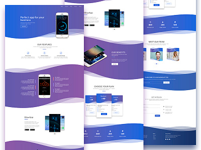 GlowApp blue glow landing mobileapp purple template ui ux