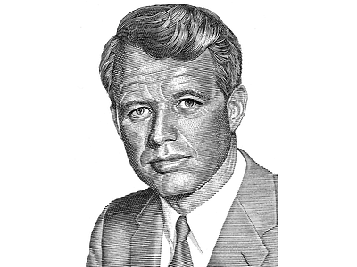 RFK ink line art pen portrait