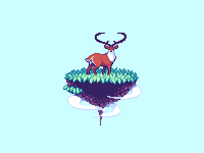 Deer Atop A Floating Isle 8 bit pixel pixelart video game