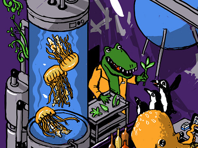 Nightlife - jellyfish tank progress 2 california crocodile drawing illustration isometric jellyfish night party pengin