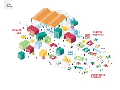 Food Station architecture colourful diploma food illustration market people vibrant