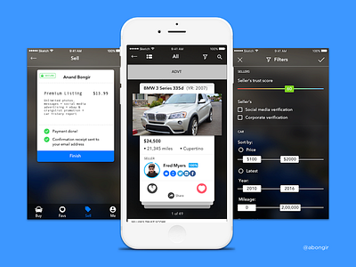 Used car marketplace app mobile app tinder ui used car user interface design