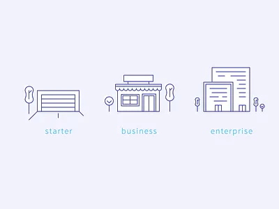 What size is your business? buildings business corporate garage icons line art shop startup