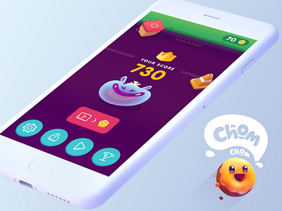 Suicide Donuts | Game Over | Chom Chom Game app blue button character design donut graphic design icon illustration lettering logo ui