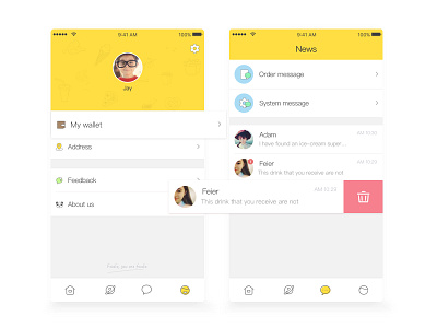 News and Personal app ui yellow