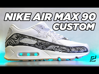 NIKE AIR MAX 90 CUSTOM abstract art custom design freehand illustration lines nike shoes waves