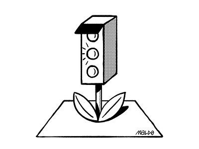 TRAFFIC PLANT drawing editorial flower halftone illustration leaves lights maldo maldonaut plant sketch traffic