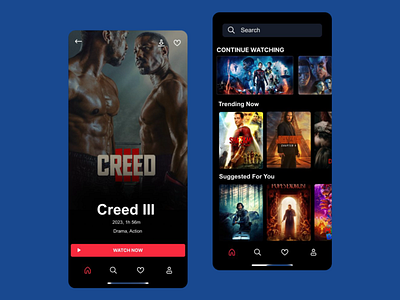 Modern Movie Streaming App Design app design cinema experience cinematic design entertainment app intuitive layout mobile ux modern design movie browsing movie catalog movie recommendations movie ui responsive design sleek interface streaming app trending movies ui design ux design ux ui video platform watch now