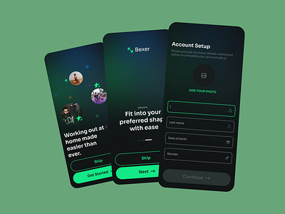 Futuristic Fitness App UI/UX account setup app inspiration fitness tech fitness ui gym tracker health tracker intuitive ux mobile flow mobile interface mobile ux modern ui onboarding screen sleek design smart ui sports app stylish layout ui design ux design ux ui workout app