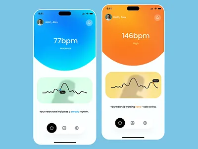 Minimal Heart Rate Monitor UI data visualization fitness tracker health app health dashboard heart rate interactive graph medical ui minimal ui mobile ux modern design simple navigation smart wearables ui design ui inspiration user friendly ux ux design ux ui well being tech wellness app