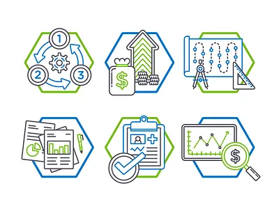 Health Fidelity Icons blueprint business chart finance health healthcare icon icon set money paper success technology