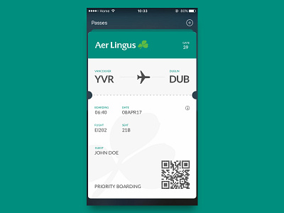 Day 74 - Boarding Pass apple bar boarding code flight pass passenger plane scanner ticket wallet