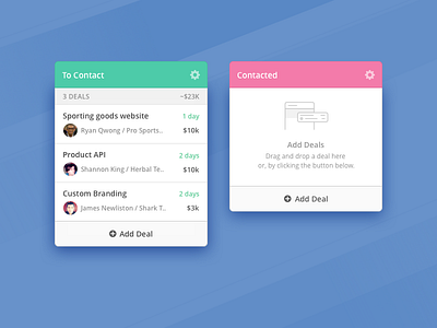 CRM Deals Management app crm deal design kanban manage profile ui