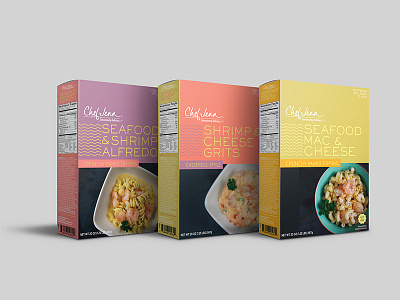 Chef Jenn Seafood Entree pkg redesign V1 box food frozen food groceries market mockup package package design packaging product design seafood shrimp