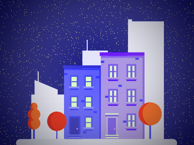 Autumn night in town autumn blue building city dissolve illustration night orange pattern purple town vectorial