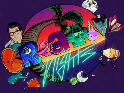 Creative Nights 50s abstract cartoon cream eye fish lips moon palm pencil tentacle wacky