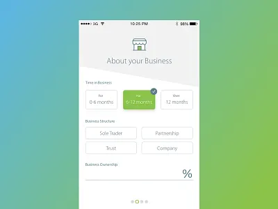 About your business banking design finance icons loans mobile signup ui ux vector walkthrough