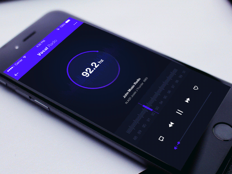 Radio FM app audio concept interation list music song transition ui ux wave