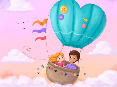 Valentines Day children illustration love lovers postcard valentine