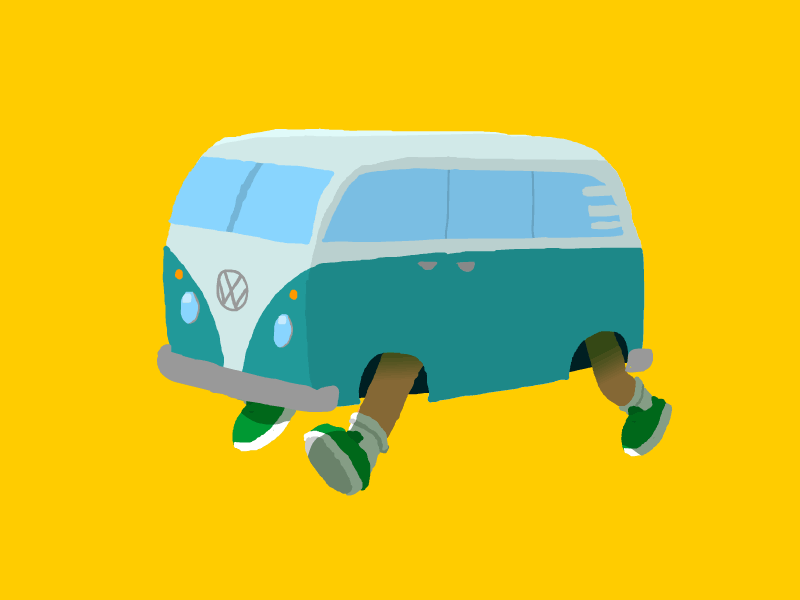 Camper van 2d animation camper cycle retro van vintage volkswagen vw walk