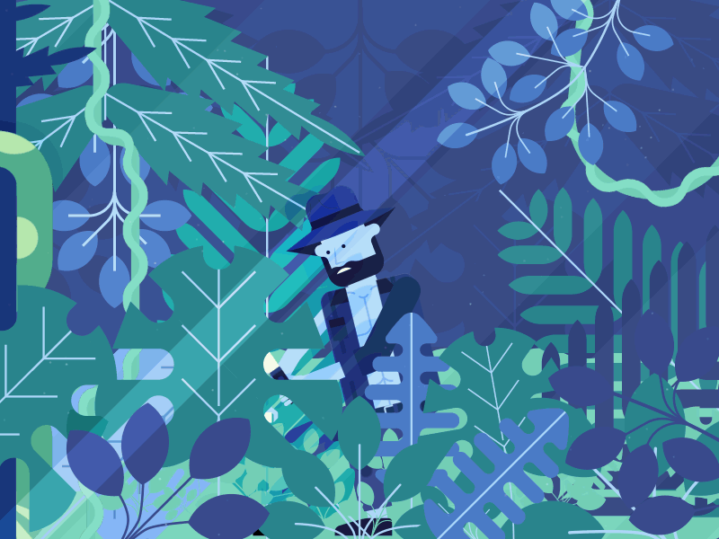 Something's coming! adventurer animation chameleon exploring jungle