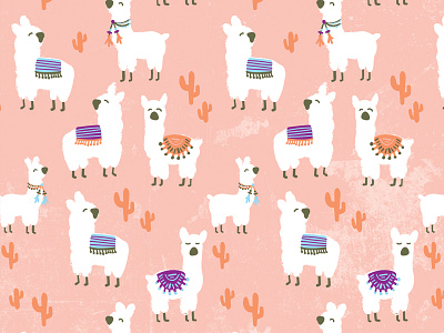 Little Cuties alpaca cactus illustration llama pattern southwestern surface pattern design