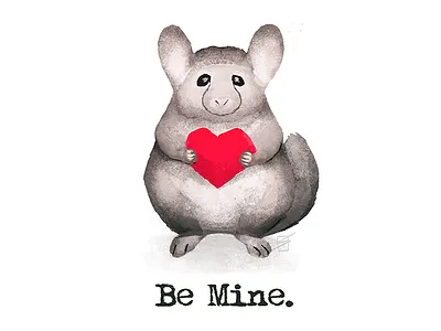 Be Mine card cartoon chinchilla illustration valentines