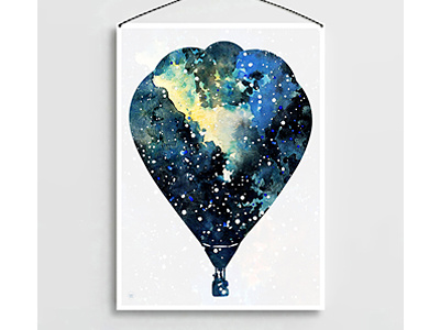 Poster ""To the Stars" balloon blue galaxy sky stars watercolor