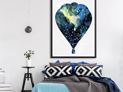 Poster ""To the Stars" balloon blue galaxy painting sky stars trip watercolor