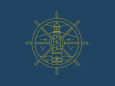 Lighthouse Lines badge bird clouds light lighthouse lines nautic ocean rudder sky wheel