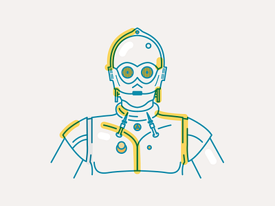 C3PO c3po illustration line minimal portrait robot star wars vector