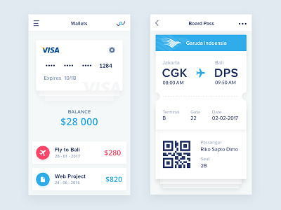 Wallet App android app clean dashboard ios light menu plane slide ticket wallet website