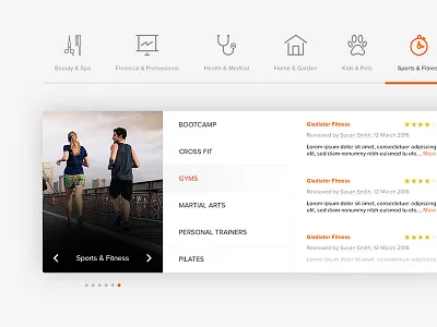 UI Category Listing business categories icons listing listings rating ratings reviews scroll ui