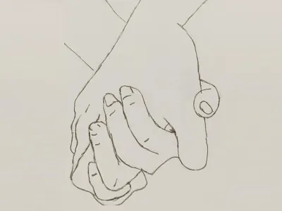 Hand Holding sketch art design hand holding notepad paper pencil rough simple sketch