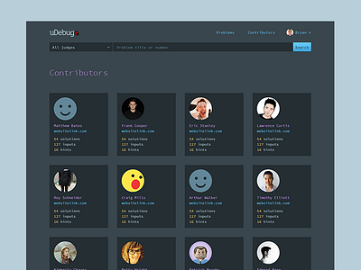 uDebug - Contributors page code coding community contributors dark gamification night mode programming udebug ui