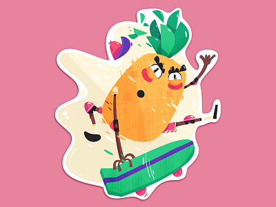 Flying Hawaiiang character fruit hawaii illustration kickflip pineapple skate skateboard sports