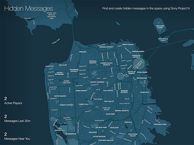 Hidden Messages blue design game hackathon map osd social ui