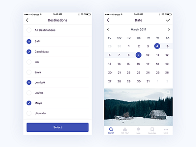 Tour App app calendar check date destination ios minimal select tour travel ui ux