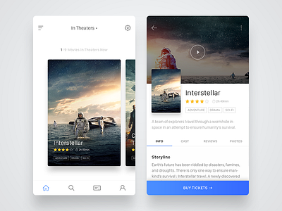 Cinema App UI app booking cinema clean design details ios iphone material design mobile movie uiux