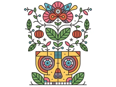 Skull Orchid card design flat graphic illustration nature pattern plant retro skull vector vintage