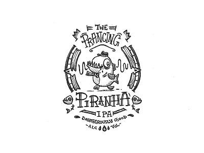Day 30 - The Prancing Piranha IPA character craft design illustration ink label lettering logo