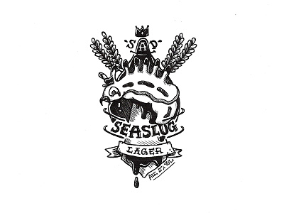 Day 31 - Sad Sea Slug Lager character craft design illustration ink label lettering logo