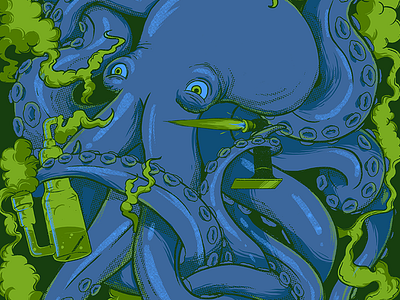 Smoking Octopus - detail octopus smoking tshirt