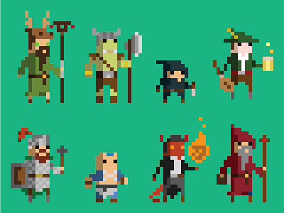 Pixel art avatars avatars dd dungeons and dragons flat illustration pixel art pixelated pixelised