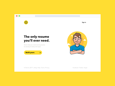 Atomic Website atomic clean gotham font illustration landing page minimal resume rounded simple yellow