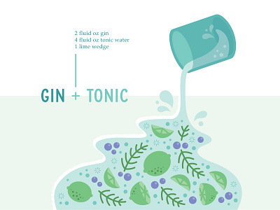 G&T cocktail drink gin gin and tonic illustration juniper lime recipe vector